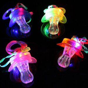 Party Rave Light Up Pacifier Whistle Flashing with Lanyard Pk.12